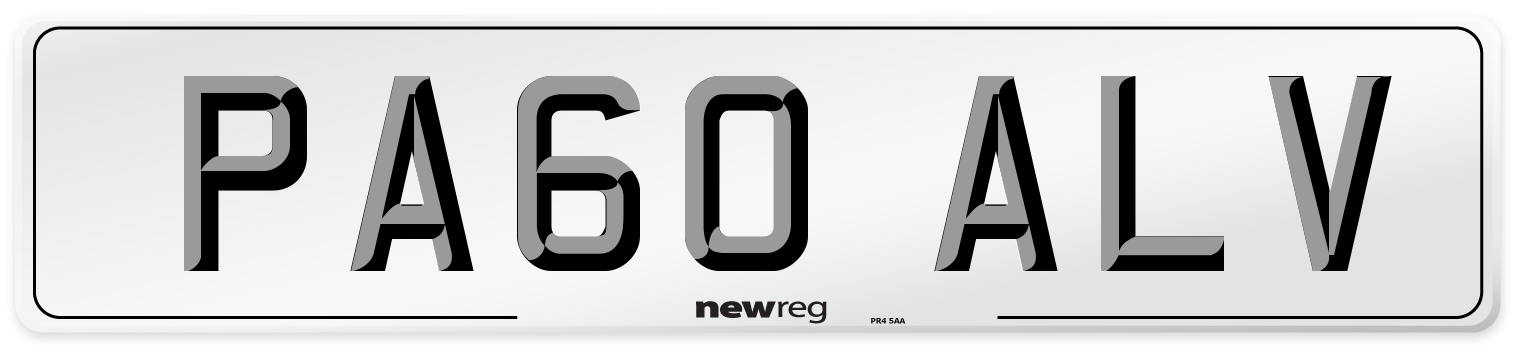 PA60 ALV Number Plate from New Reg